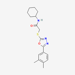 molecular formula C18H23N3O2S B2528148 N-cyclohexyl-2-((5-(3,4-dimethylphenyl)-1,3,4-oxadiazol-2-yl)thio)acetamide CAS No. 850471-74-8