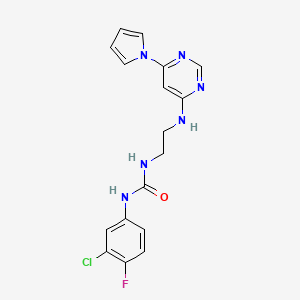 molecular formula C17H16ClFN6O B2528151 1-(2-((6-(1H-pyrrol-1-yl)pyrimidin-4-yl)amino)ethyl)-3-(3-chloro-4-fluorophenyl)urea CAS No. 1396583-99-5