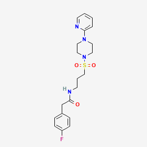 molecular formula C20H25FN4O3S B2528154 2-(4-fluorophenyl)-N-(3-((4-(pyridin-2-yl)piperazin-1-yl)sulfonyl)propyl)acetamide CAS No. 1021258-99-0