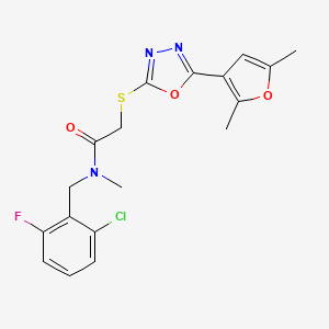 molecular formula C18H17ClFN3O3S B2528178 N-(2-氯-6-氟苄基)-2-((5-(2,5-二甲基呋喃-3-基)-1,3,4-噁二唑-2-基)硫代)-N-甲基乙酰胺 CAS No. 1021092-12-5