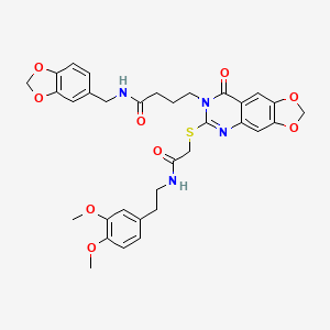N-(1,3-benzodioxol-5-ylmethyl)-4-[6-[(2-{[2-(3,4-dimethoxyphenyl)ethyl]amino}-2-oxoethyl)thio]-8-oxo[1,3]dioxolo[4,5-g]quinazolin-7(8H)-yl]butanamide