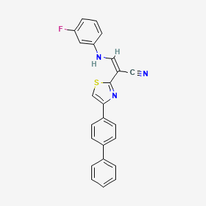 molecular formula C24H16FN3S B2528235 (Z)-2-(4-([1,1'-biphenyl]-4-yl)thiazol-2-yl)-3-((3-fluorophenyl)amino)acrylonitrile CAS No. 476676-49-0