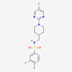 molecular formula C16H17F3N4O2S B2528250 3,4-二氟-N-((1-(5-氟嘧啶-2-基)哌啶-4-基)甲基)苯磺酰胺 CAS No. 2034615-19-3