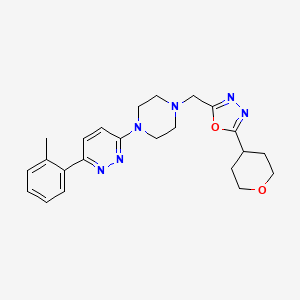 molecular formula C23H28N6O2 B2528270 2-[[4-[6-(2-Methylphenyl)pyridazin-3-yl]piperazin-1-yl]methyl]-5-(oxan-4-yl)-1,3,4-oxadiazole CAS No. 2380178-65-2