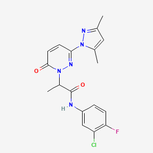 molecular formula C18H17ClFN5O2 B2528271 N-(3-氯-4-氟苯基)-2-(3-(3,5-二甲基-1H-吡唑-1-基)-6-氧代吡哒嗪-1(6H)-基)丙酰胺 CAS No. 1334374-63-8