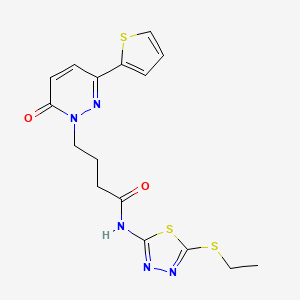 molecular formula C16H17N5O2S3 B2528285 N-(5-(乙硫基)-1,3,4-噻二唑-2-基)-4-(6-氧代-3-(噻吩-2-基)哒嗪-1(6H)-基)丁酰胺 CAS No. 1226440-59-0