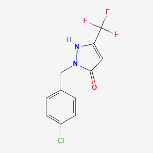 molecular formula C11H8ClF3N2O B2528293 2-[(4-chlorophenyl)methyl]-5-(trifluoromethyl)-2,3-dihydro-1H-pyrazol-3-one CAS No. 1803606-04-3