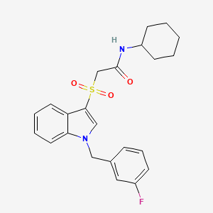 molecular formula C23H25FN2O3S B2528299 N-环己基-2-[1-[(3-氟苯基)甲基]吲哚-3-基]磺酰乙酰胺 CAS No. 850932-64-8