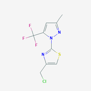 molecular formula C9H7ClF3N3S B2528323 4-(chloromethyl)-2-[3-methyl-5-(trifluoromethyl)-1H-pyrazol-1-yl]-1,3-thiazole CAS No. 955976-93-9