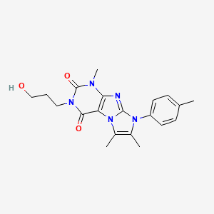 molecular formula C20H23N5O3 B2528336 3-(3-hydroxypropyl)-1,6,7-trimethyl-8-(p-tolyl)-1H-imidazo[2,1-f]purine-2,4(3H,8H)-dione CAS No. 896804-34-5