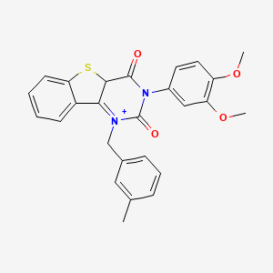 molecular formula C26H22N2O4S B2528351 5-(3,4-Dimethoxyphenyl)-3-[(3-methylphenyl)methyl]-8-thia-3,5-diazatricyclo[7.4.0.0^{2,7}]trideca-1(9),2(7),10,12-tetraene-4,6-dione CAS No. 902294-47-7