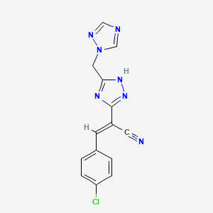 molecular formula C14H10ClN7 B2528362 3-(4-chlorophenyl)-2-[5-(1H-1,2,4-triazol-1-ylmethyl)-1H-1,2,4-triazol-3-yl]acrylonitrile CAS No. 1164552-75-3