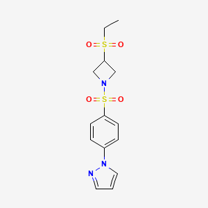 molecular formula C14H17N3O4S2 B2528373 1-(4-((3-(ethylsulfonyl)azetidin-1-yl)sulfonyl)phenyl)-1H-pyrazole CAS No. 2034473-42-0
