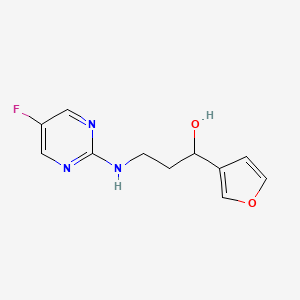 molecular formula C11H12FN3O2 B2528386 3-[(5-Fluoropyrimidin-2-yl)amino]-1-(furan-3-yl)propan-1-ol CAS No. 2380033-29-2