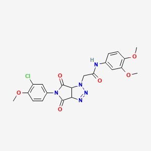 molecular formula C21H20ClN5O6 B2528412 2-[5-(3-氯-4-甲氧基苯基)-4,6-二氧代-4,5,6,6a-四氢吡咯并[3,4-d][1,2,3]三唑-1(3aH)-基]-N-(3,4-二甲氧基苯基)乙酰胺 CAS No. 1052607-09-6