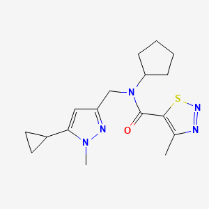 molecular formula C17H23N5OS B2528462 N-cyclopentyl-N-((5-cyclopropyl-1-methyl-1H-pyrazol-3-yl)methyl)-4-methyl-1,2,3-thiadiazole-5-carboxamide CAS No. 1795442-97-5