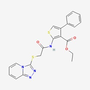 molecular formula C21H18N4O3S2 B2528483 Ethyl 2-(2-([1,2,4]triazolo[4,3-a]pyridin-3-ylthio)acetamido)-4-phenylthiophene-3-carboxylate CAS No. 306281-02-7