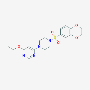 molecular formula C19H24N4O5S B2528492 4-(4-((2,3-Dihydrobenzo[b][1,4]dioxin-6-yl)sulfonyl)piperazin-1-yl)-6-ethoxy-2-methylpyrimidine CAS No. 946232-92-4