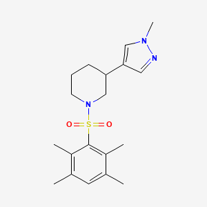 molecular formula C19H27N3O2S B2528537 3-(1-methyl-1H-pyrazol-4-yl)-1-((2,3,5,6-tetramethylphenyl)sulfonyl)piperidine CAS No. 2320887-20-3