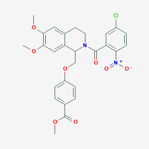 molecular formula C27H25ClN2O8 B2528550 methyl 4-[[2-(5-chloro-2-nitrobenzoyl)-6,7-dimethoxy-3,4-dihydro-1H-isoquinolin-1-yl]methoxy]benzoate CAS No. 486452-88-4