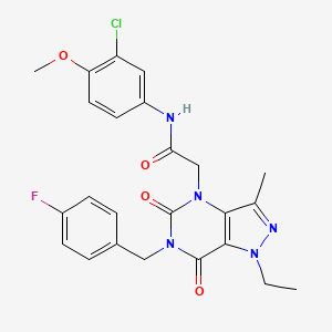 molecular formula C24H23ClFN5O4 B2528570 N-(3-氯-4-甲氧基苯基)-2-(1-乙基-6-(4-氟苄基)-3-甲基-5,7-二氧代-6,7-二氢-1H-吡唑并[4,3-d]嘧啶-4(5H)-基)乙酰胺 CAS No. 1189506-72-6