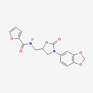 molecular formula C16H14N2O6 B2528593 N-((3-(苯并[d][1,3]二氧杂环-5-基)-2-氧代恶唑烷-5-基)甲基)呋喃-2-甲酰胺 CAS No. 954605-94-8