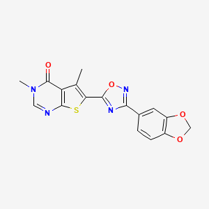molecular formula C17H12N4O4S B2528601 6-[3-(1,3-Benzodioxol-5-yl)-1,2,4-oxadiazol-5-yl]-3,5-dimethylthieno[2,3-d]pyrimidin-4-one CAS No. 2380188-51-0