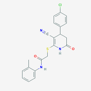 molecular formula C21H18ClN3O2S B2528615 N-(2-méthylphényl)-2-[(4-(4-chlorophényl)-3-cyano-6-oxo-1,4,5,6-tétrahydropyridin-2-yl)sulfanyl]acétamide CAS No. 370855-17-7