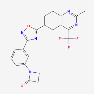 molecular formula C21H18F3N5O2 B2528626 1-[3-[5-[2-Methyl-4-(trifluoromethyl)-5,6,7,8-tetrahydroquinazolin-6-yl]-1,2,4-oxadiazol-3-yl]phenyl]azetidin-2-one CAS No. 2411263-80-2