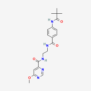 molecular formula C20H25N5O4 B2528636 6-methoxy-N-(2-(4-pivalamidobenzamido)ethyl)pyrimidine-4-carboxamide CAS No. 2034248-58-1