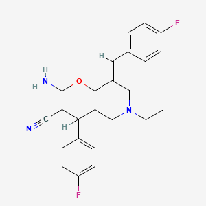 molecular formula C24H21F2N3O B2528642 (8E)-2-amino-6-ethyl-8-(4-fluorobenzylidene)-4-(4-fluorophenyl)-5,6,7,8-tetrahydro-4H-pyrano[3,2-c]pyridine-3-carbonitrile CAS No. 296800-65-2