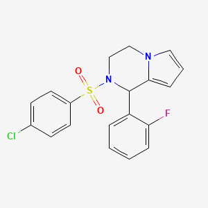 molecular formula C19H16ClFN2O2S B2528653 2-((4-Chlorophenyl)sulfonyl)-1-(2-fluorophenyl)-1,2,3,4-tetrahydropyrrolo[1,2-a]pyrazine CAS No. 900010-48-2