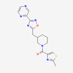 molecular formula C17H18N6O2S B2528654 (2-Methylthiazol-4-yl)(3-((3-(pyrazin-2-yl)-1,2,4-oxadiazol-5-yl)methyl)piperidin-1-yl)methanone CAS No. 1705766-84-2