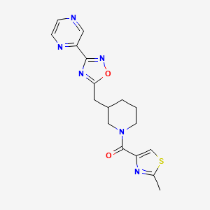 molecular formula C17H18N6O2S B2528654 (2-甲基噻唑-4-基)(3-((3-(吡嗪-2-基)-1,2,4-恶二唑-5-基)甲基)哌啶-1-基)甲苯酮 CAS No. 1705766-84-2