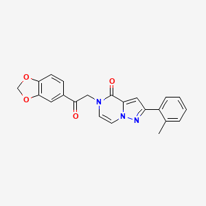 molecular formula C22H17N3O4 B2528656 5-(2-(benzo[d][1,3]dioxol-5-yl)-2-oxoethyl)-2-(o-tolyl)pyrazolo[1,5-a]pyrazin-4(5H)-one CAS No. 1428359-82-3