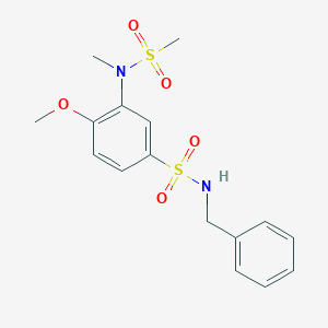 molecular formula C16H20N2O5S2 B2528657 N-benzyl-4-methoxy-3-[methyl(methylsulfonyl)amino]benzenesulfonamide CAS No. 871495-42-0