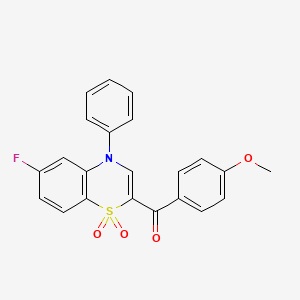 molecular formula C22H16FNO4S B2528660 (6-氟-1,1-二氧化-4-苯基-4H-1,4-苯并噻嗪-2-基)(4-甲氧基苯基)甲酮 CAS No. 1114650-87-1