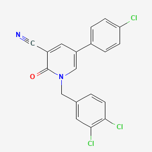 molecular formula C19H11Cl3N2O B2528665 5-(4-Chlorophenyl)-1-(3,4-dichlorobenzyl)-2-oxo-1,2-dihydro-3-pyridinecarbonitrile CAS No. 338954-78-2