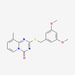 molecular formula C17H17N3O3S B2528666 2-[(3,5-二甲氧基苯基)甲硫基]-9-甲基吡啶并[1,2-a][1,3,5]三嗪-4-酮 CAS No. 896346-70-6