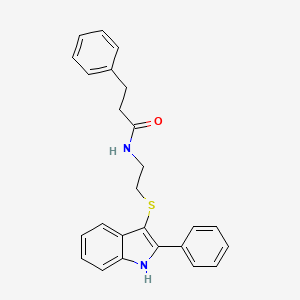 molecular formula C25H24N2OS B2528699 3-phenyl-N-(2-((2-phenyl-1H-indol-3-yl)thio)ethyl)propanamide CAS No. 850916-47-1