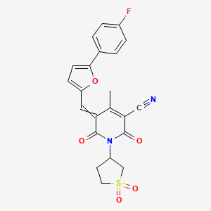 molecular formula C22H17FN2O5S B2528706 1-(1,1-Dioxo-1lambda6-thiolan-3-yl)-5-{[5-(4-fluorophenyl)furan-2-yl]methylidene}-4-methyl-2,6-dioxo-1,2,5,6-tetrahydropyridine-3-carbonitrile CAS No. 850752-17-9