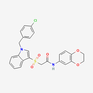 molecular formula C25H21ClN2O5S B2528733 2-[1-[(4-chlorophenyl)methyl]indol-3-yl]sulfonyl-N-(2,3-dihydro-1,4-benzodioxin-6-yl)acetamide CAS No. 850933-05-0