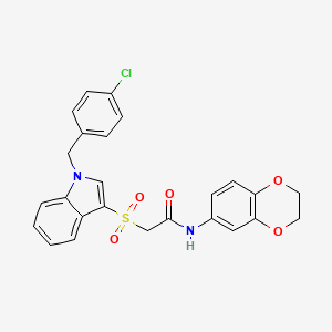 molecular formula C25H21ClN2O5S B2528733 2-({1-[(4-chlorophenyl)methyl]-1H-indol-3-yl}sulfonyl)-N-(2,3-dihydro-1,4-benzodioxin-6-yl)acetamide CAS No. 850933-05-0