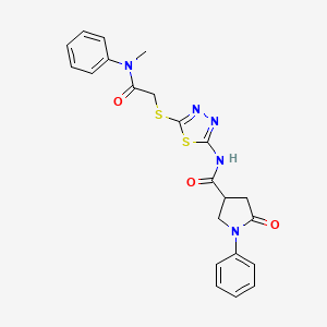 molecular formula C22H21N5O3S2 B2528741 N-(5-((2-(甲基(苯基)氨基)-2-氧代乙基)硫代)-1,3,4-噻二唑-2-基)-5-氧代-1-苯基吡咯烷-3-甲酰胺 CAS No. 872594-60-0