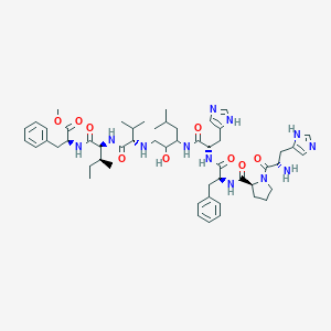 molecular formula C54H78N12O9 B025288 methyl (2S)-2-[[(2S,3S)-2-[[(2S)-2-[[3-[[(2S)-2-[[(2S)-2-[[(2S)-1-[(2S)-2-amino-3-(1H-imidazol-5-yl)propanoyl]pyrrolidine-2-carbonyl]amino]-3-phenylpropanoyl]amino]-3-(1H-imidazol-5-yl)propanoyl]amino]-2-hydroxy-5-methylhexyl]amino]-3-methylbutanoyl]amino]-3-methylpentanoyl]amino]-3-phenylpropanoate CAS No. 101559-48-2