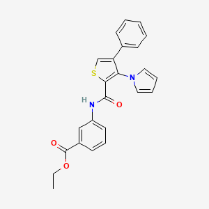 molecular formula C24H20N2O3S B2528818 ethyl 3-(4-phenyl-3-(1H-pyrrol-1-yl)thiophene-2-carboxamido)benzoate CAS No. 1291866-64-2