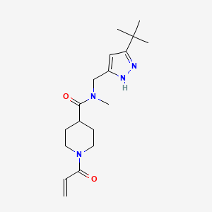 molecular formula C18H28N4O2 B2528820 N-[(3-Tert-butyl-1H-pyrazol-5-yl)methyl]-N-methyl-1-prop-2-enoylpiperidine-4-carboxamide CAS No. 2361662-57-7
