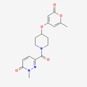 2-methyl-6-(4-((6-methyl-2-oxo-2H-pyran-4-yl)oxy)piperidine-1-carbonyl)pyridazin-3(2H)-one