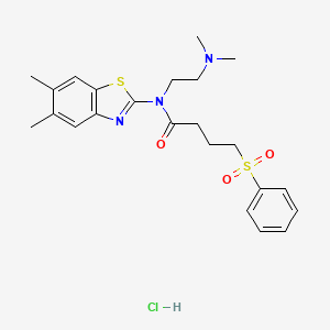 molecular formula C23H30ClN3O3S2 B2528846 N-(2-(dimethylamino)ethyl)-N-(5,6-dimethylbenzo[d]thiazol-2-yl)-4-(phenylsulfonyl)butanamide hydrochloride CAS No. 1215364-80-9