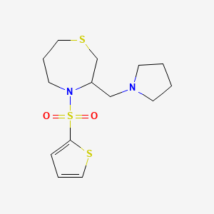 molecular formula C14H22N2O2S3 B2528848 3-(Pyrrolidin-1-ylmethyl)-4-(thiophen-2-ylsulfonyl)-1,4-thiazepane CAS No. 1421524-97-1